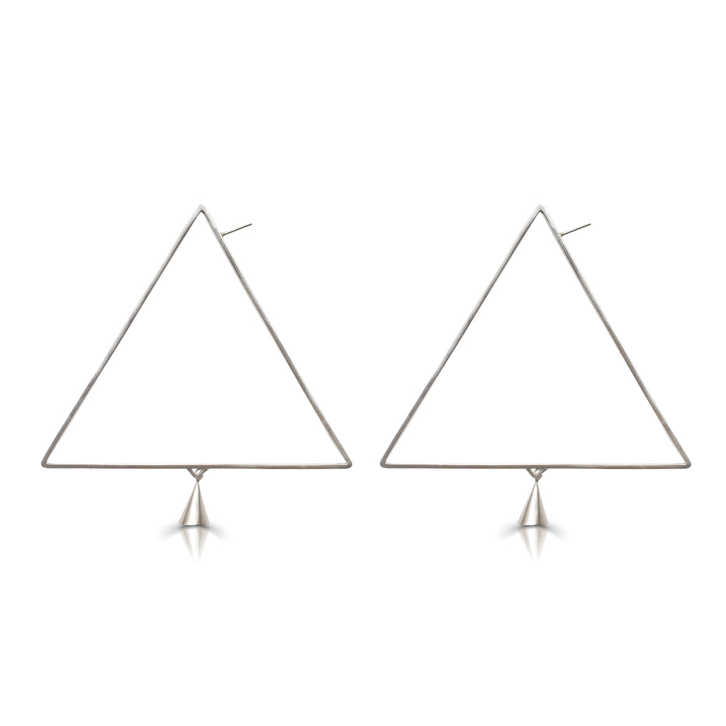 Anja Berg - Silver and Red Enamel Light Triangle Designer Earrings on IndieFaves  