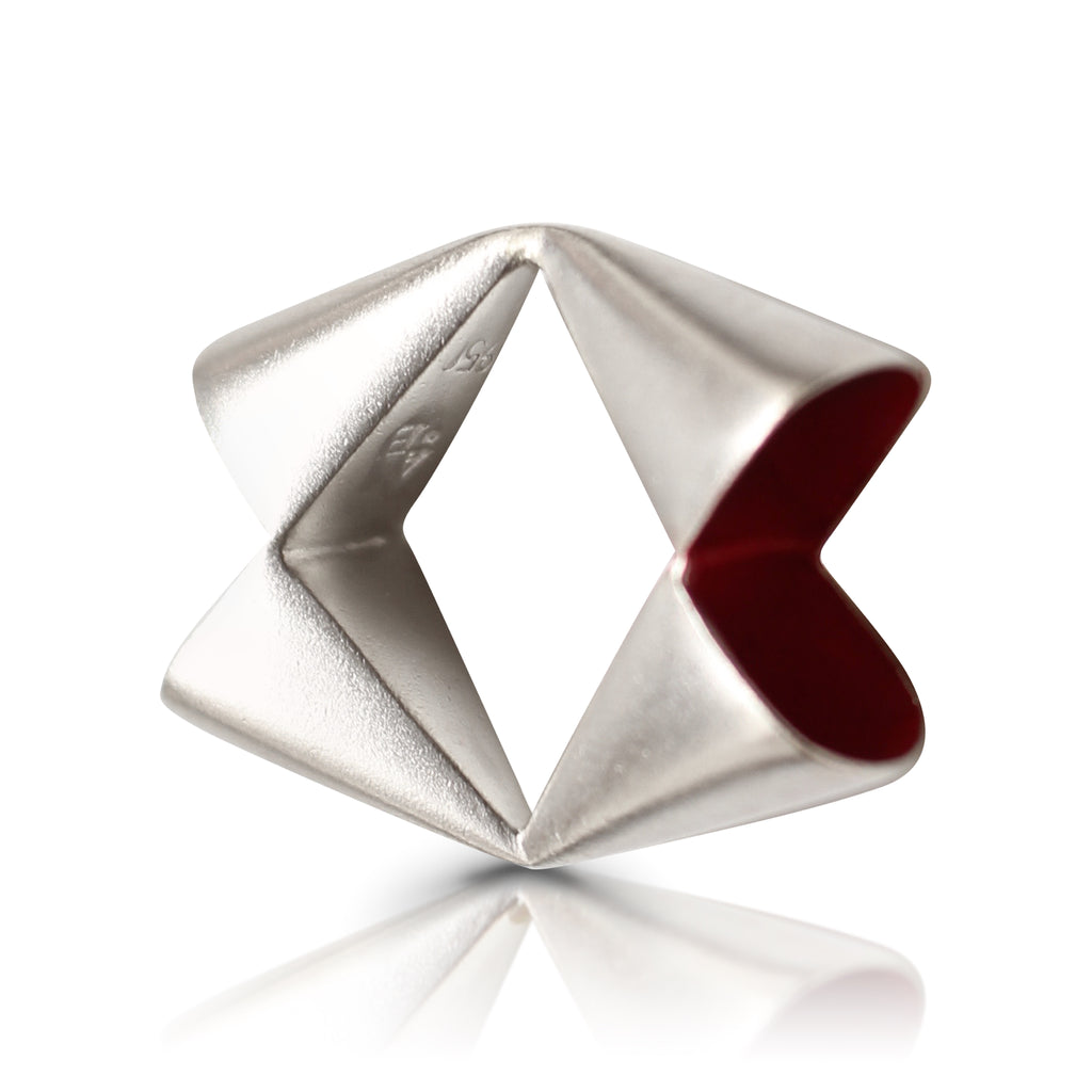 Anja Berg - Silver and Red Enamel Open Rhomb Designer Ring on IndieFaves