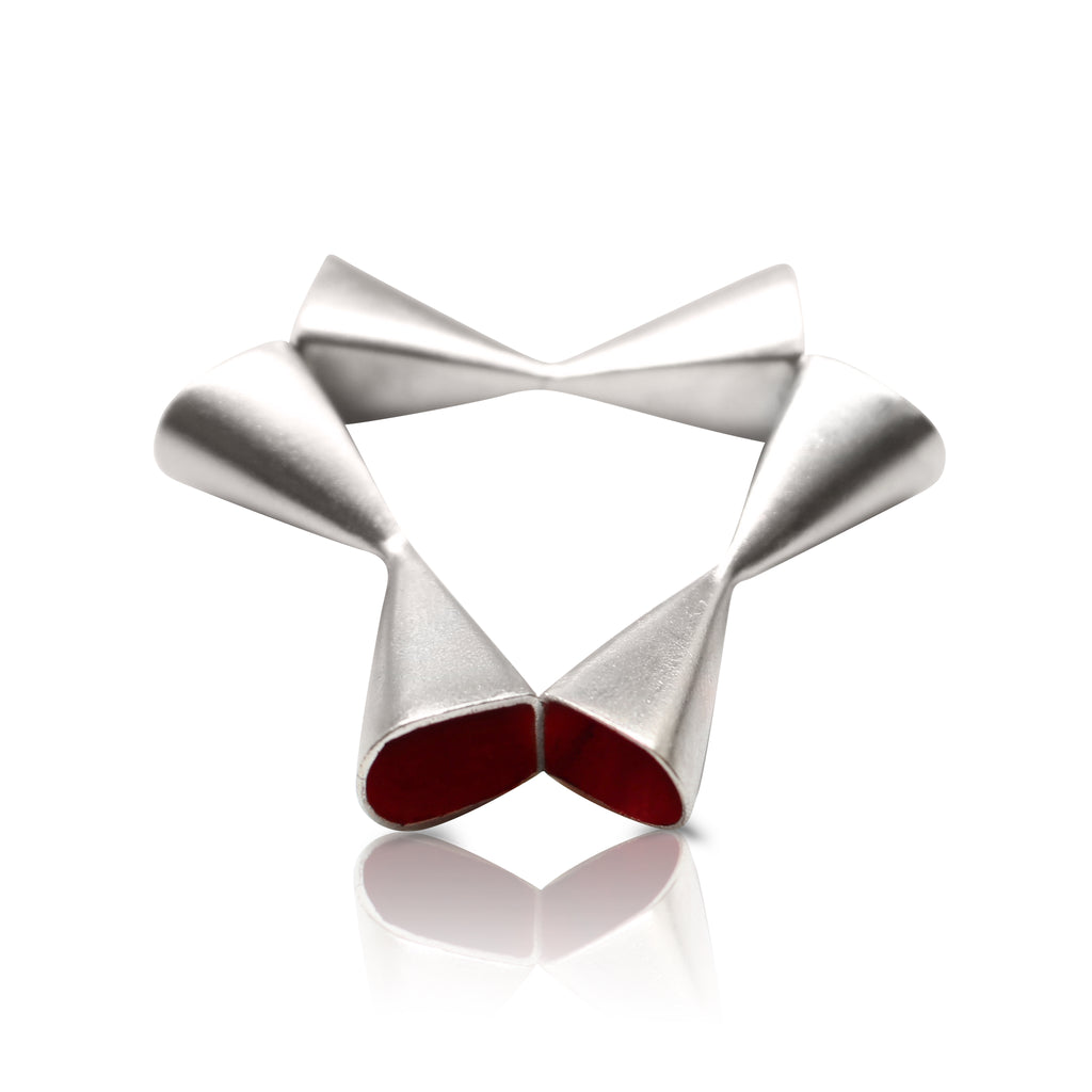 Anja Berg - Silver and Red Enamel Open Triangle Ring  Red Enamel Open Rhomb Designer Ring on IndieFaves