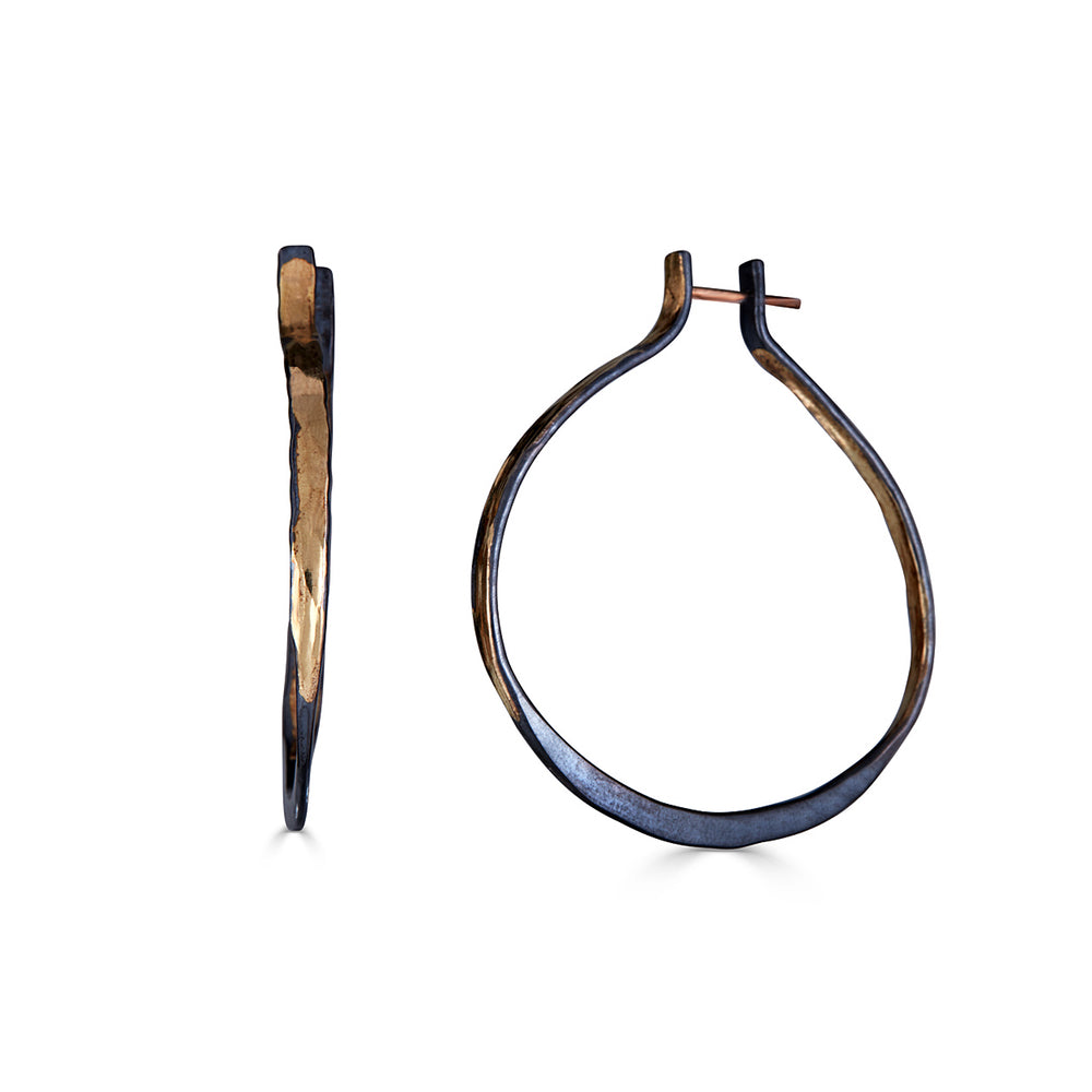 14K Gold and Sterling Silver Black and Gold Designer Hoops on IndieFaves