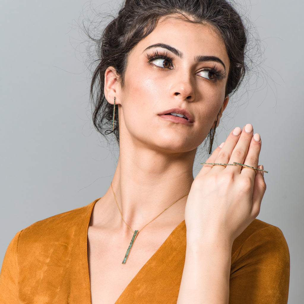 Model wearing Elena Perez - Narrow Moss Designer Ring on IndieFaves