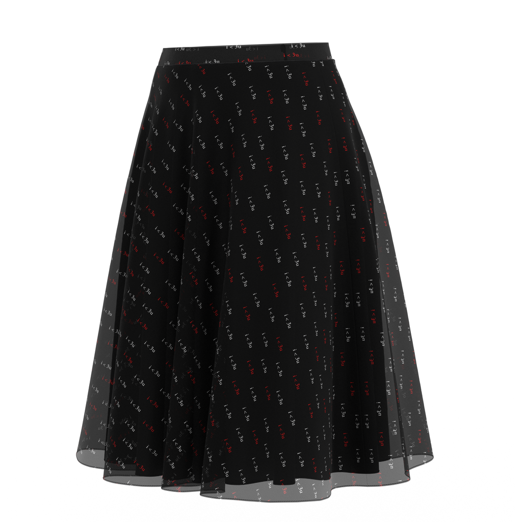 Flare Skirt I Love You Black In Chiffon Front 1 on IndieFaves