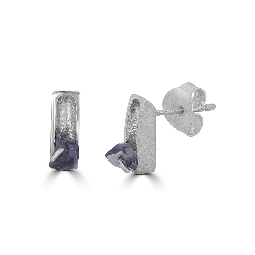 Silver One Stone Designer Earrings with Iolite Stones on IndieFaves
