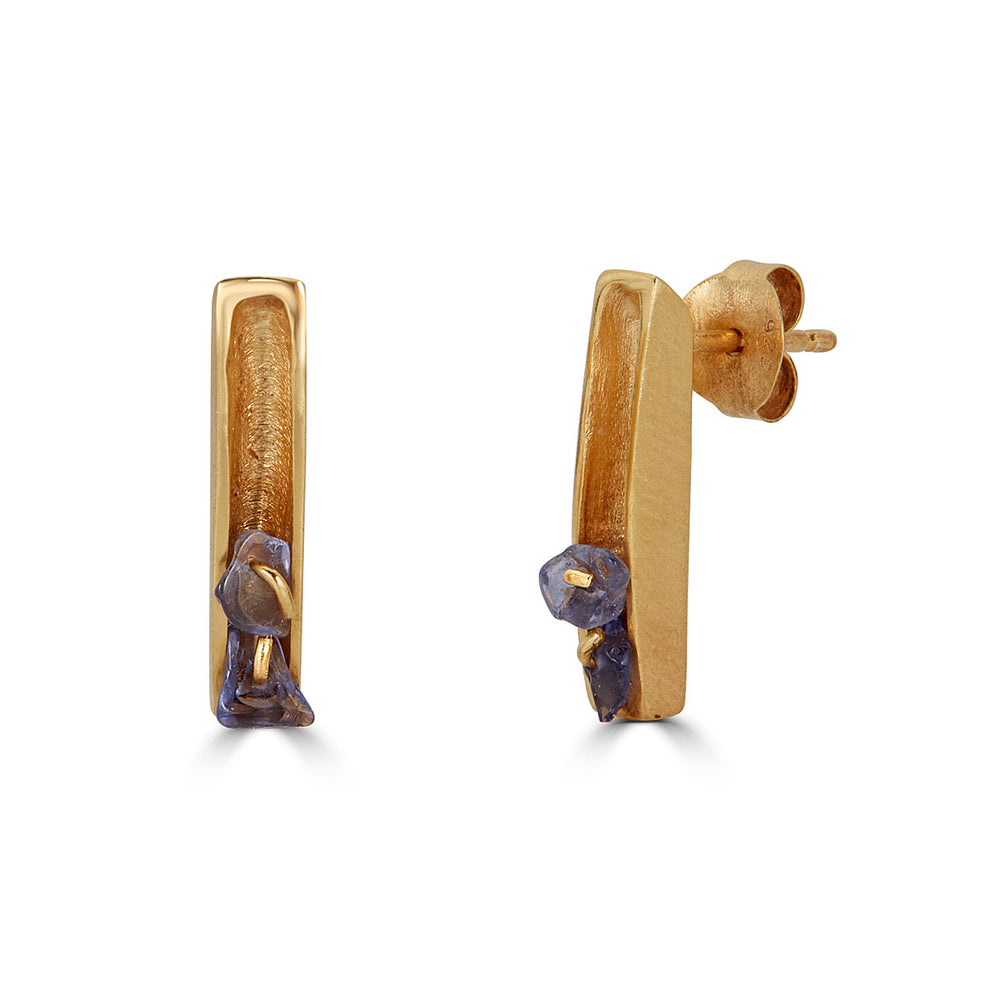 18K Gold-Plated Silver Designer Earrings with Iolite Stones on IndieFaves