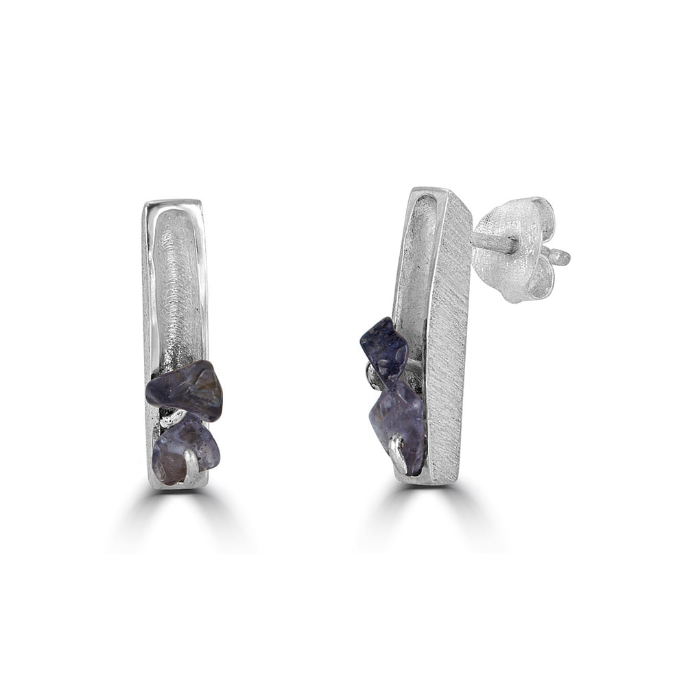 Silver Two Stone Designer Earrings with Iolite Stones on IndieFaves