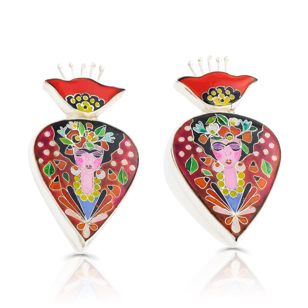 Sterling Silver and Enamel Frida Inspired Designer Earrings on IndieFaves