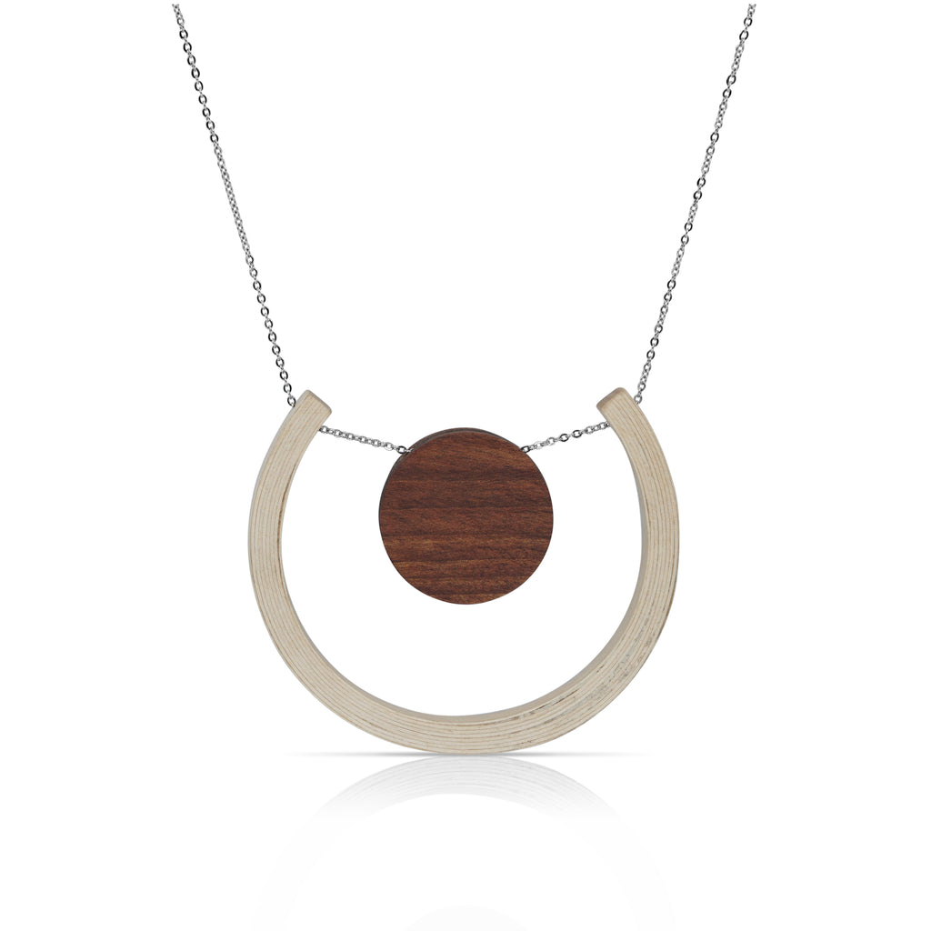 Sustainable BirchWood Wooden Light and Dark Designer Necklace with Chain on IndieFaves
