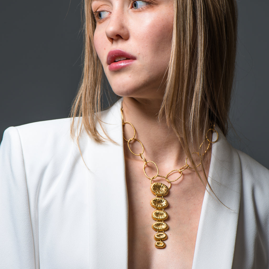 Model wearing 18K Gold-Plated Silver Chain Designer Necklace on IndieFaves