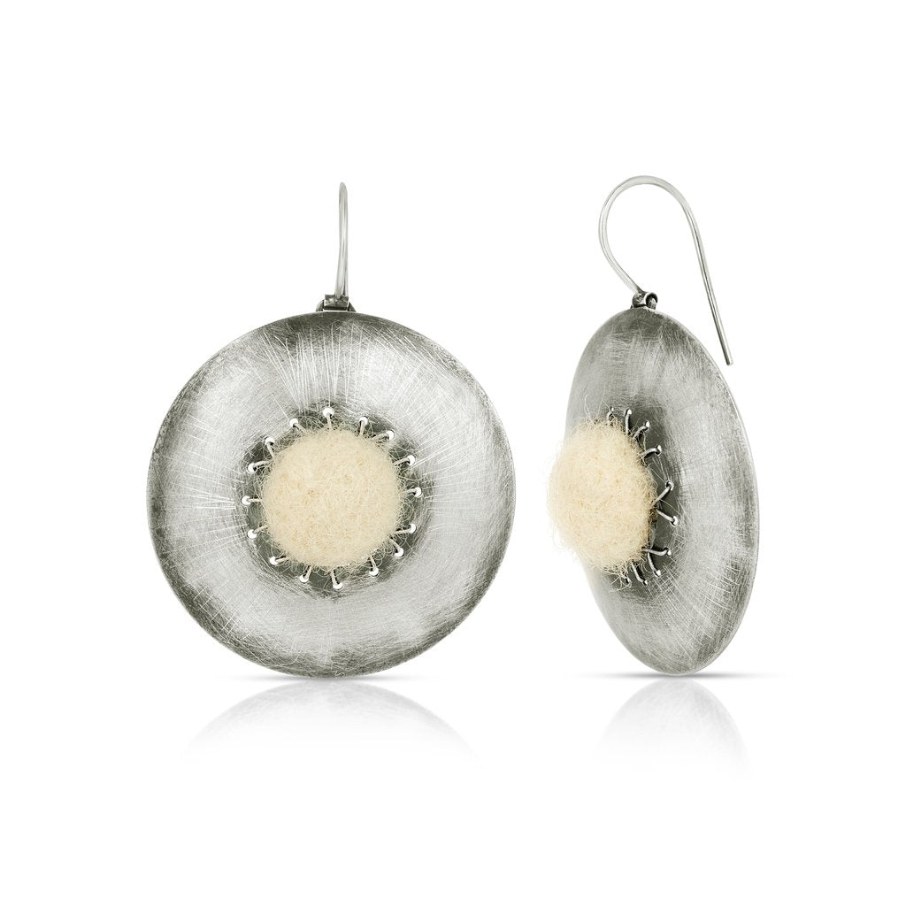 Sterling Silver and Natural Wool Felt Jewelry Designer Earrings on IndieFaves