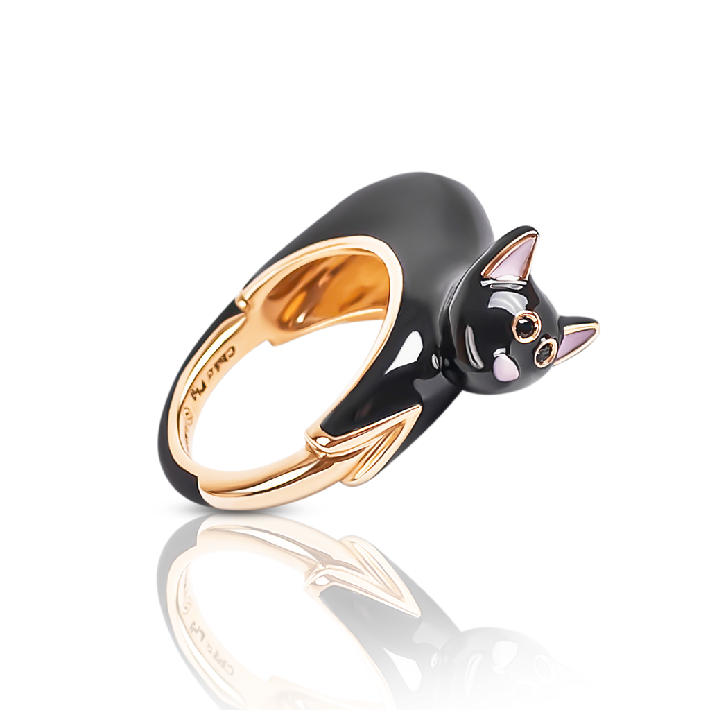 chiara bello 18k gold-plated enamel nerone cat Designer ring on IndieFaves