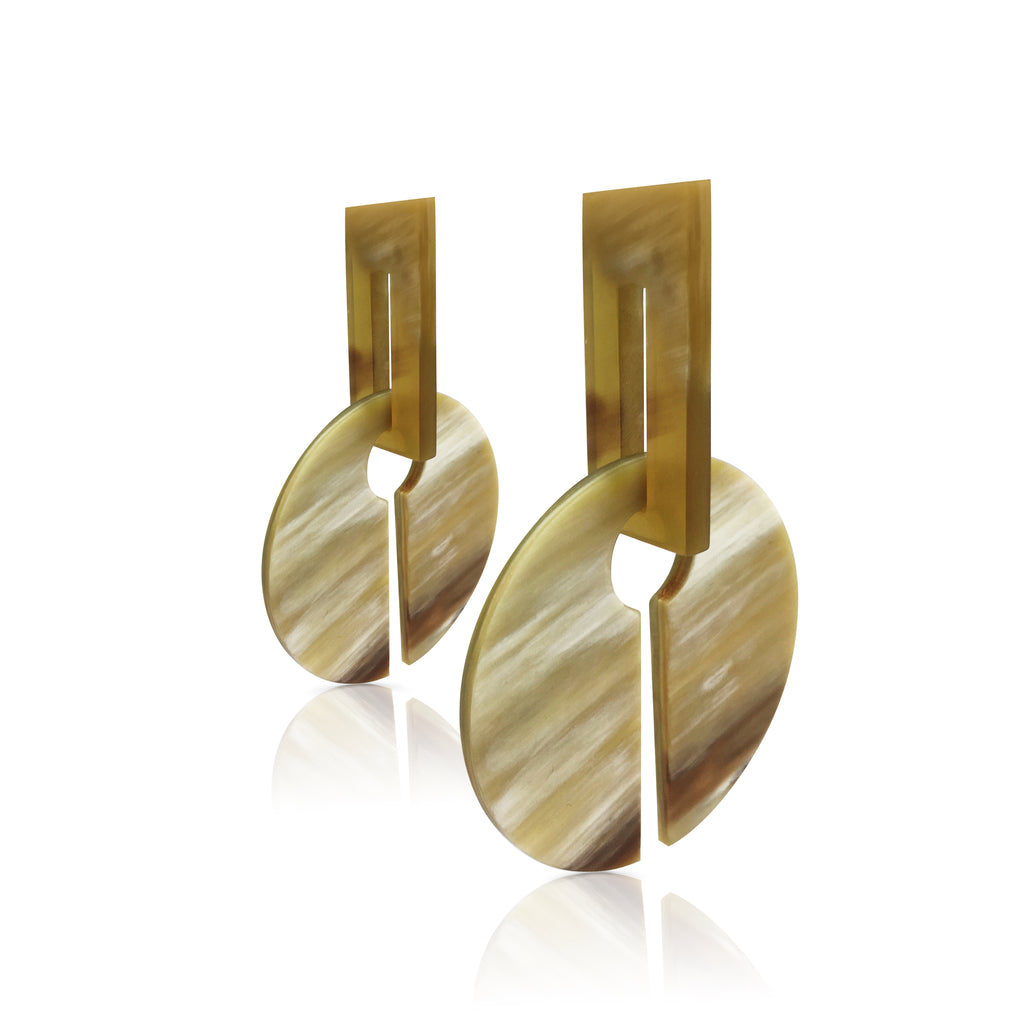 Circular Genuine Buffalo Horn and Silver Designer Earrings on IndieFaves