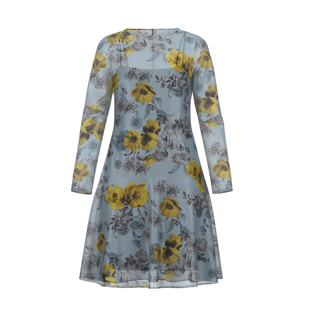 Day To Night Daisies Dress In Chiffon Blue Front on IndieFaves
