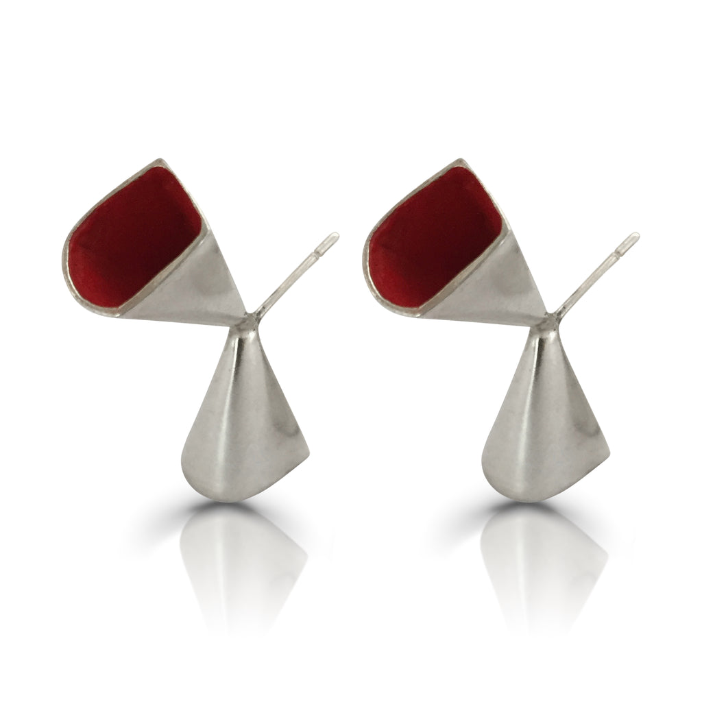 Anja Berg - Silver and Red Enamel Chalice Designer Earrings on IndieFaves