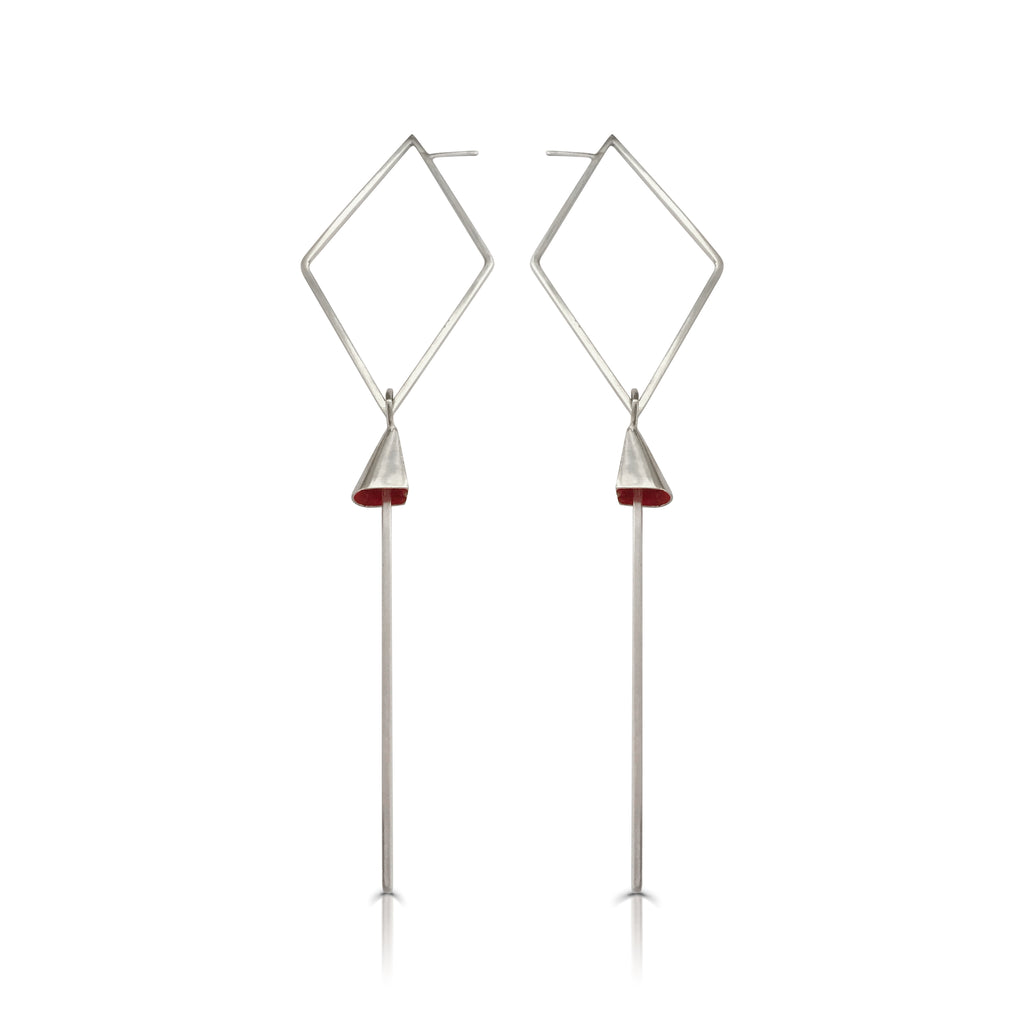 Anja Berg - Silver and Red Enamel Like A Kite Designer Earrings on IndieFaves 