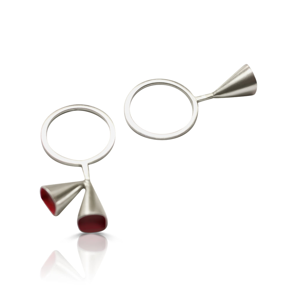 Anja Berg - Silver and Red Enamel Three Chalice Designer Ring on IndieFaves