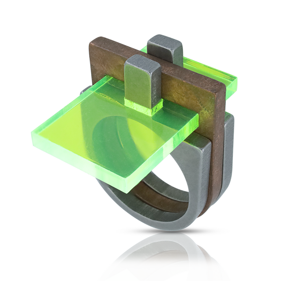 EMSO - Copper & Plexiglass Detalje Green Designer Ring on IndieFaves