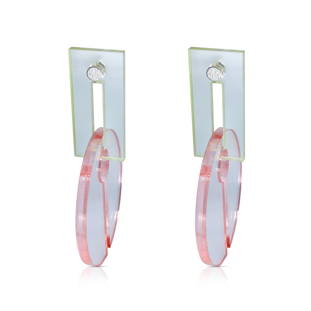 EMSO - Pink and White Silver & Plexiglass Designer Earrings on IndieFaves