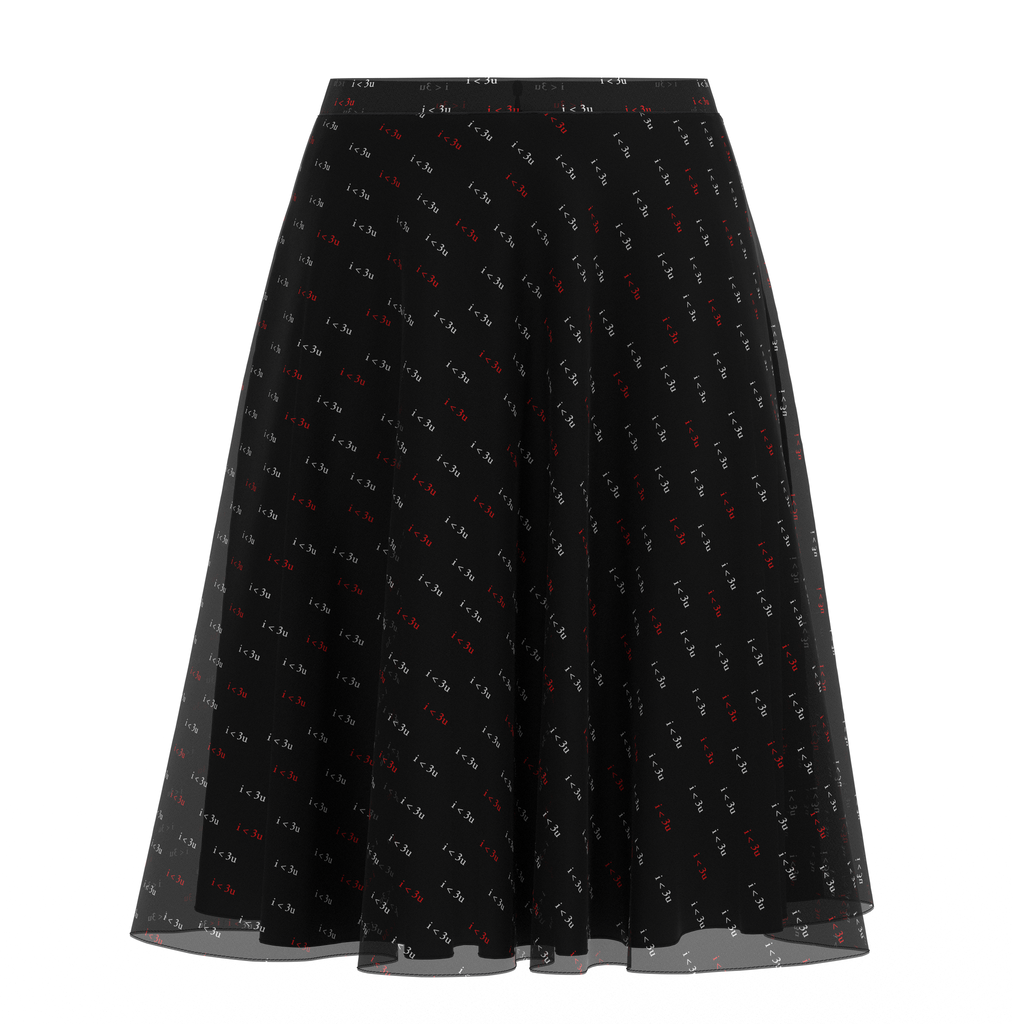 Flare Skirt I Love You Black In Chiffon Front on IndieFaves