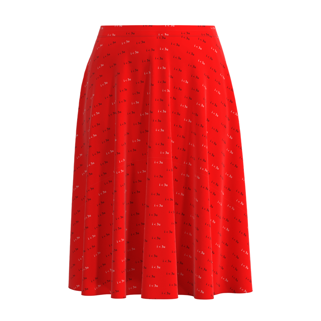 Flare Skirt I Love You Red In Spandex Crepe Front on IndieFaves