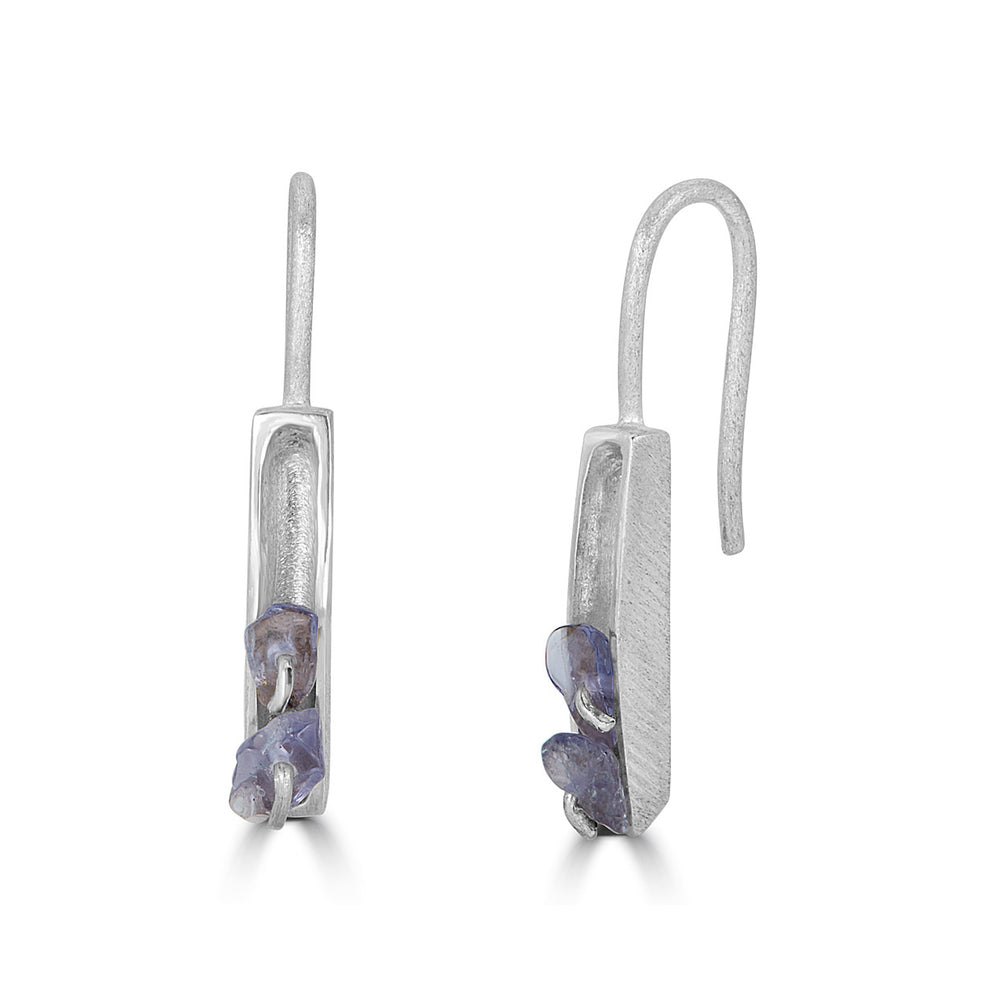 Silver Two Stone Dangle Designer Earrings with Iolite Stones on IndieFaves
