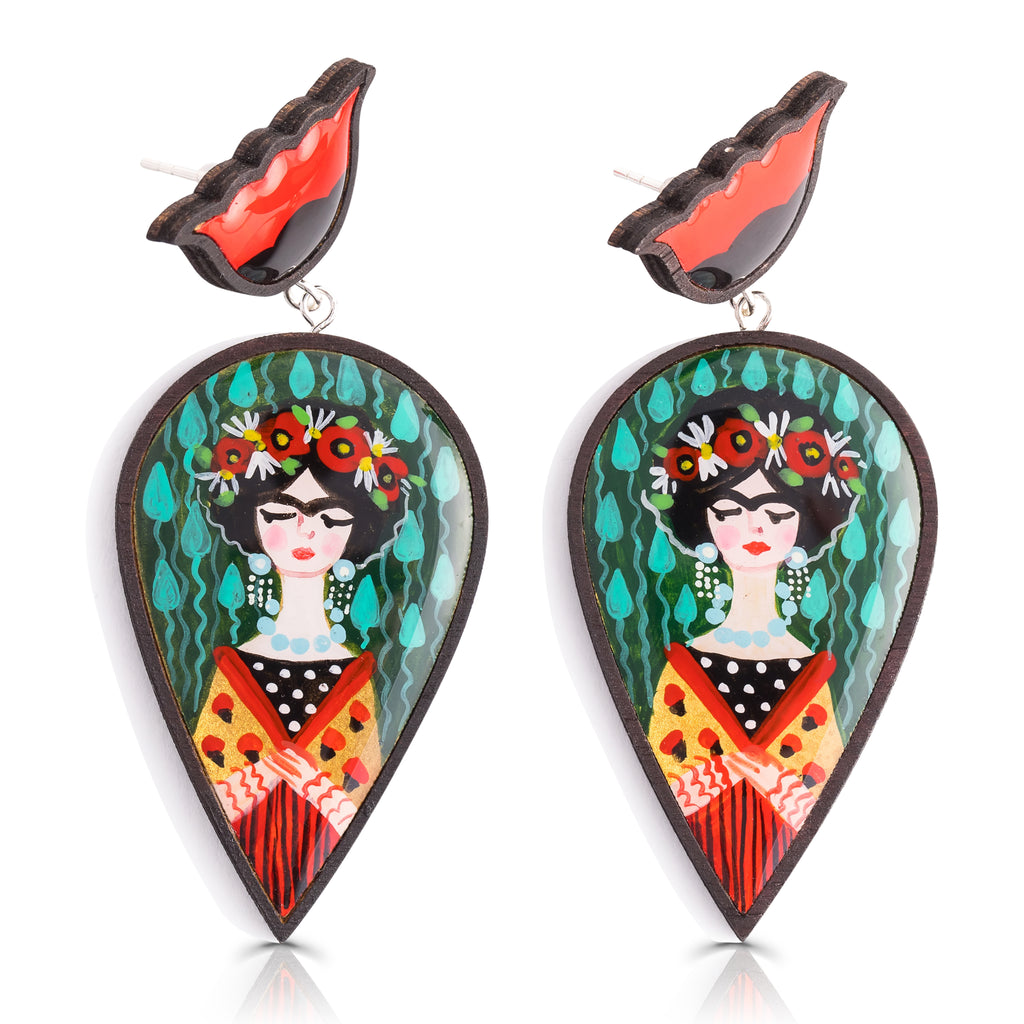 Kimili - Wood and Glass Frida Designer Earrings on IndieFaves