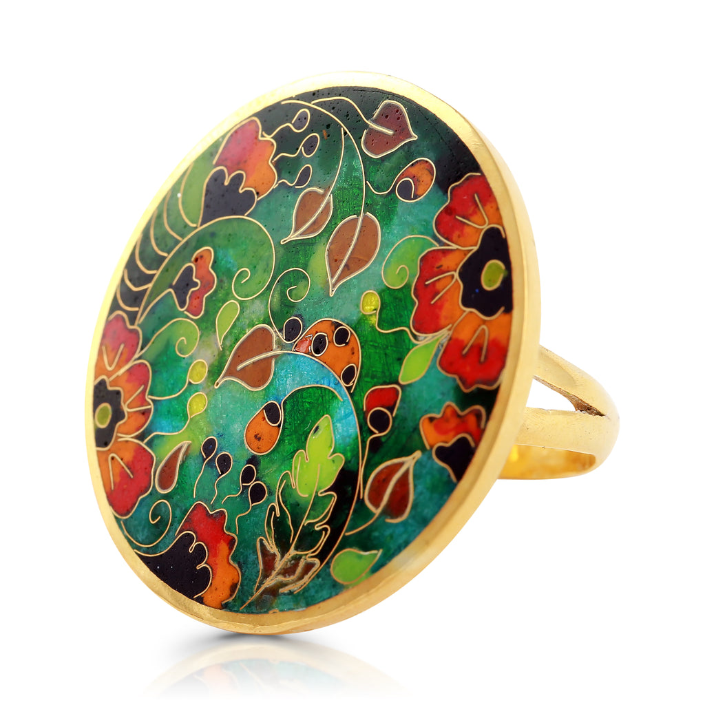 Kimili - Sterling Silver and Enamel Poppies Designer Ring on IndieFaves