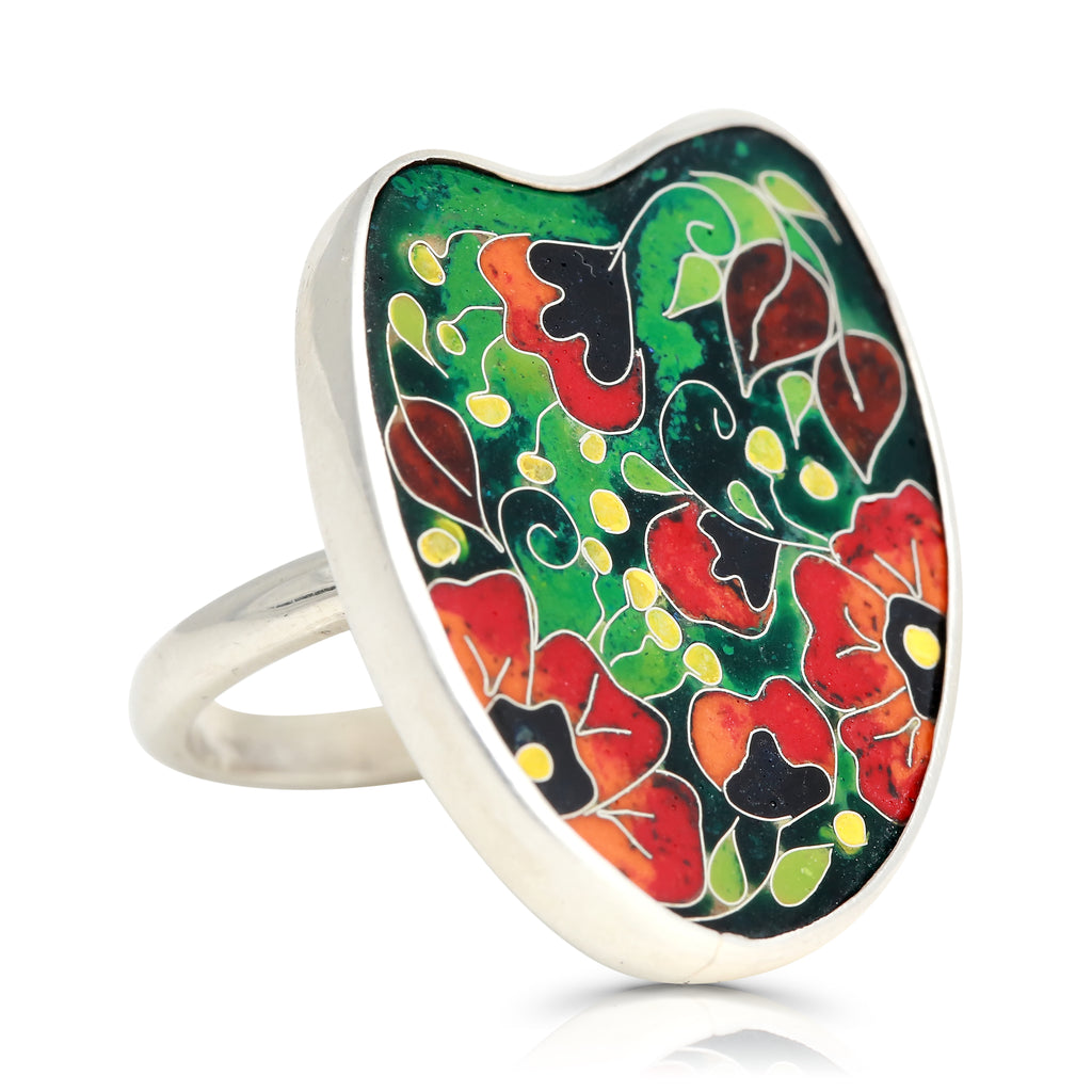 Kimili - Sterling Silver Vibrant Poppies Designer Ring on IndieFaves