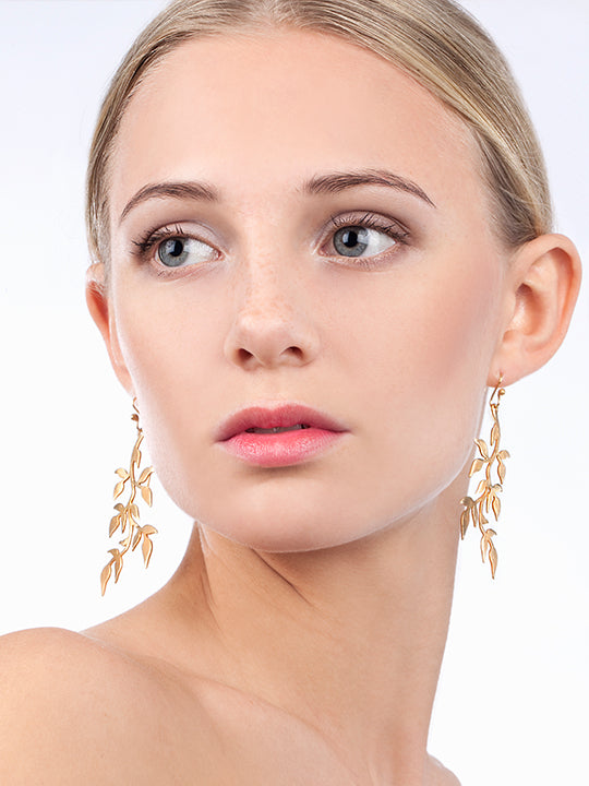 Model wearing Linn Sigrid Bratland - Gilded Sterling Silver Branch Designer Earrings on IndieFaves
