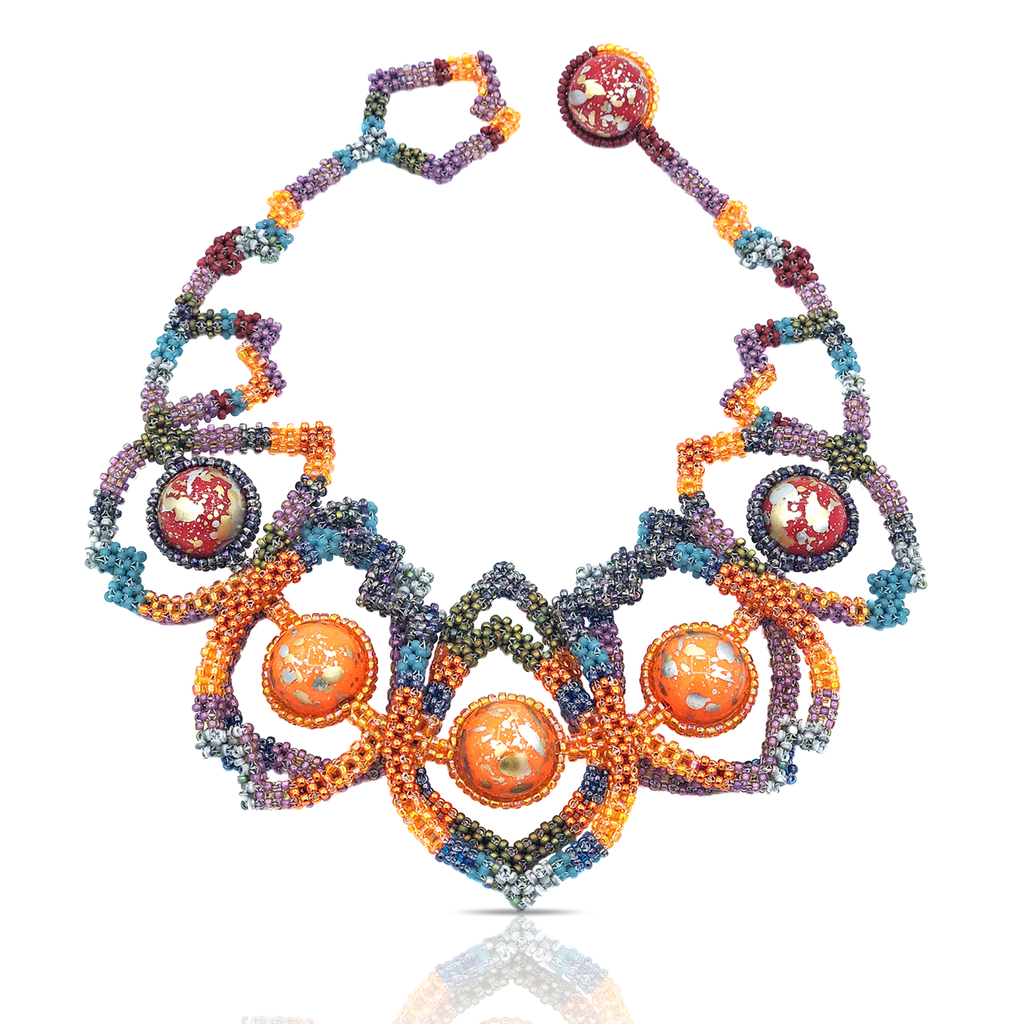 Designer Mara Colecchia Japanese and Vintage Beads Caterpillar Designer Collar Necklace on IndieFaves