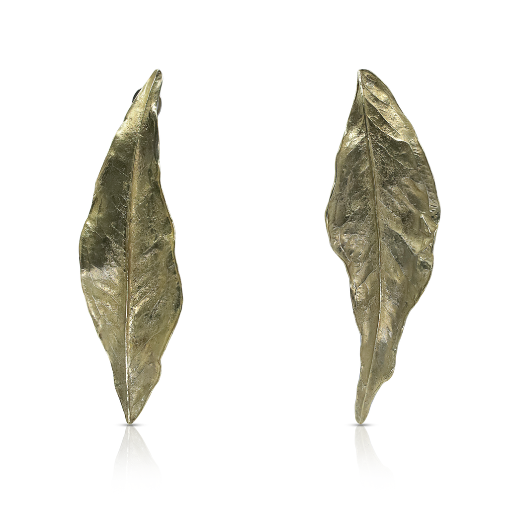 María Elisa M.C. - Brass, silver omega and post Brass Leaf Designer Earrings on IndieFaves 