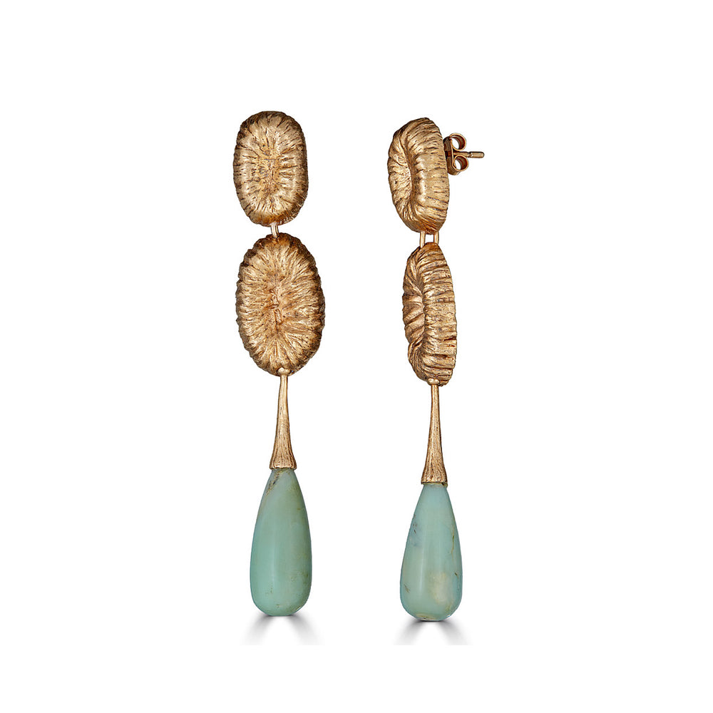 18K Gold-Plated Silver and Green Opal Drop Designer Earrings on IndieFaves