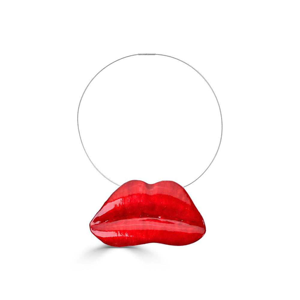 Red Enamel Bronze Lips Designer Necklace on IndieFaves
