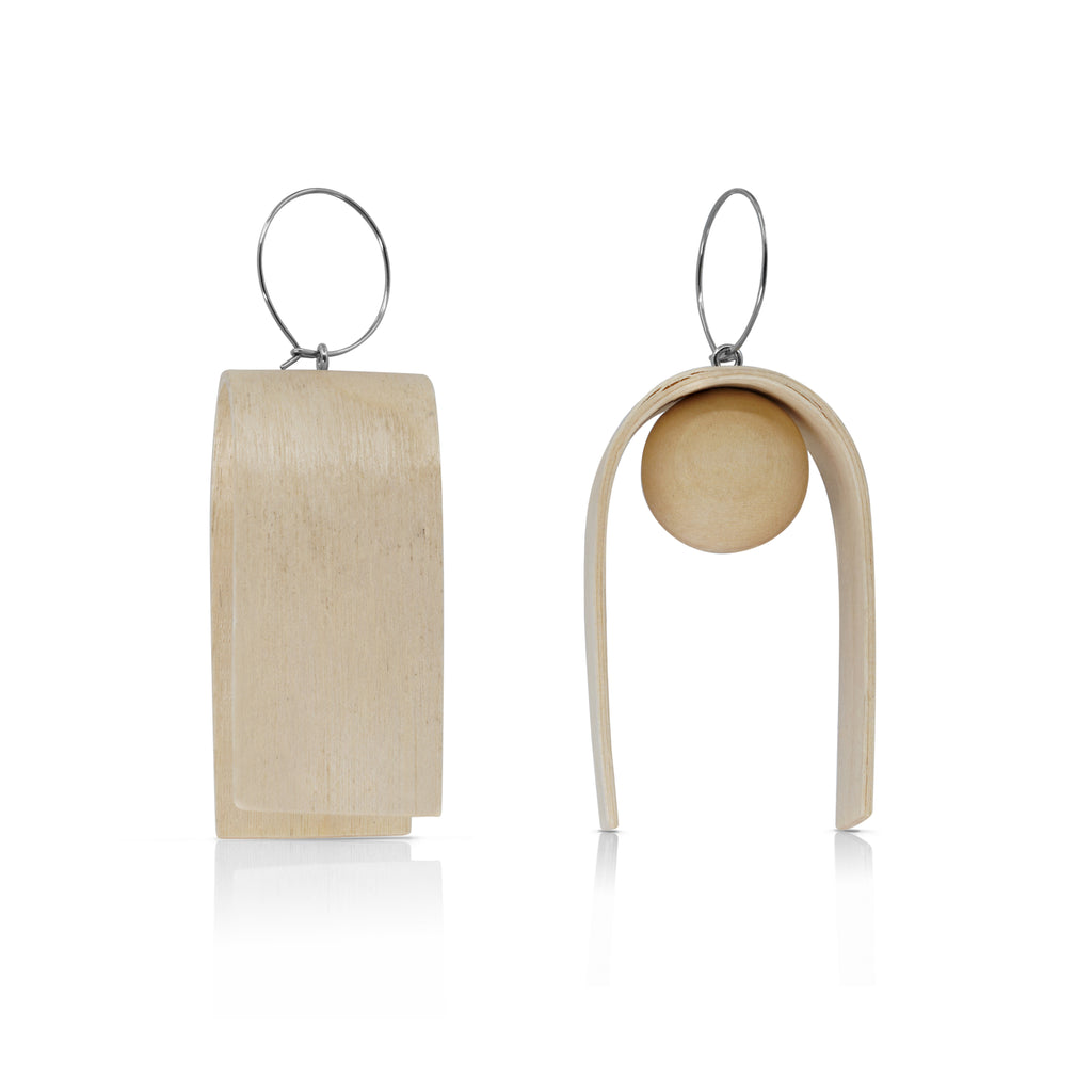 Sustainable BirchWood Wooden Bent Designer Drop Earrings on IndieFaves