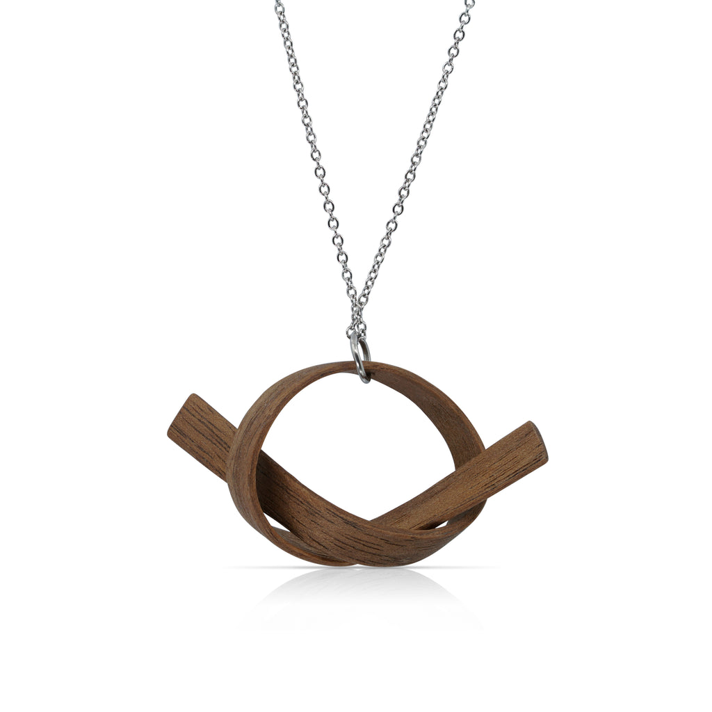 Sustainable Walnut Wood Wooden Alpha Designer Necklace with Chain on IndieFaves