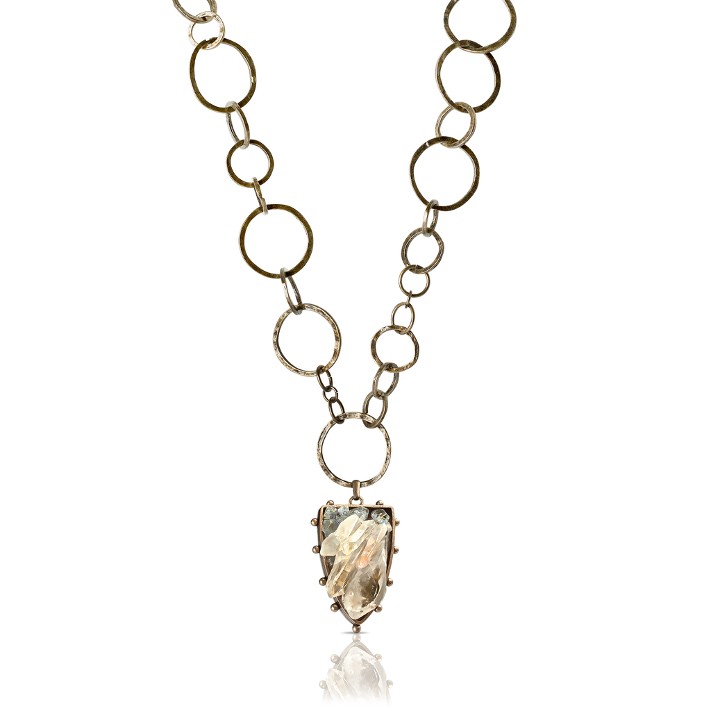 Pauletta Brooks - Celestite and Quartz Designer Necklace With Medieval Chain on IndieFaves