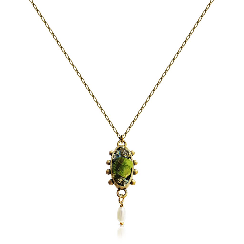 Pauletta Brooks - Green Tourmaline Designer Pendant With Pearl on IndieFaves