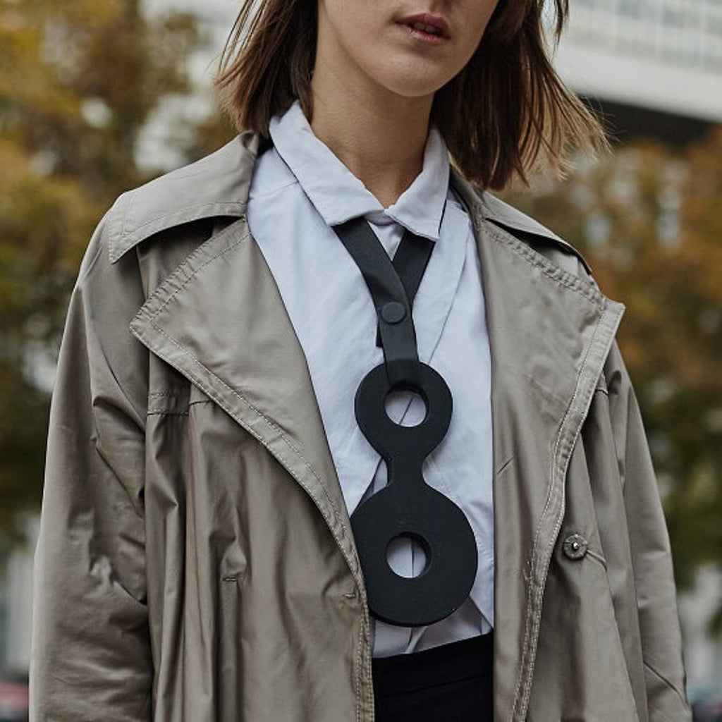 Model wearing PA DE DO - Futurist Black Designer Necklace on IndieFaves