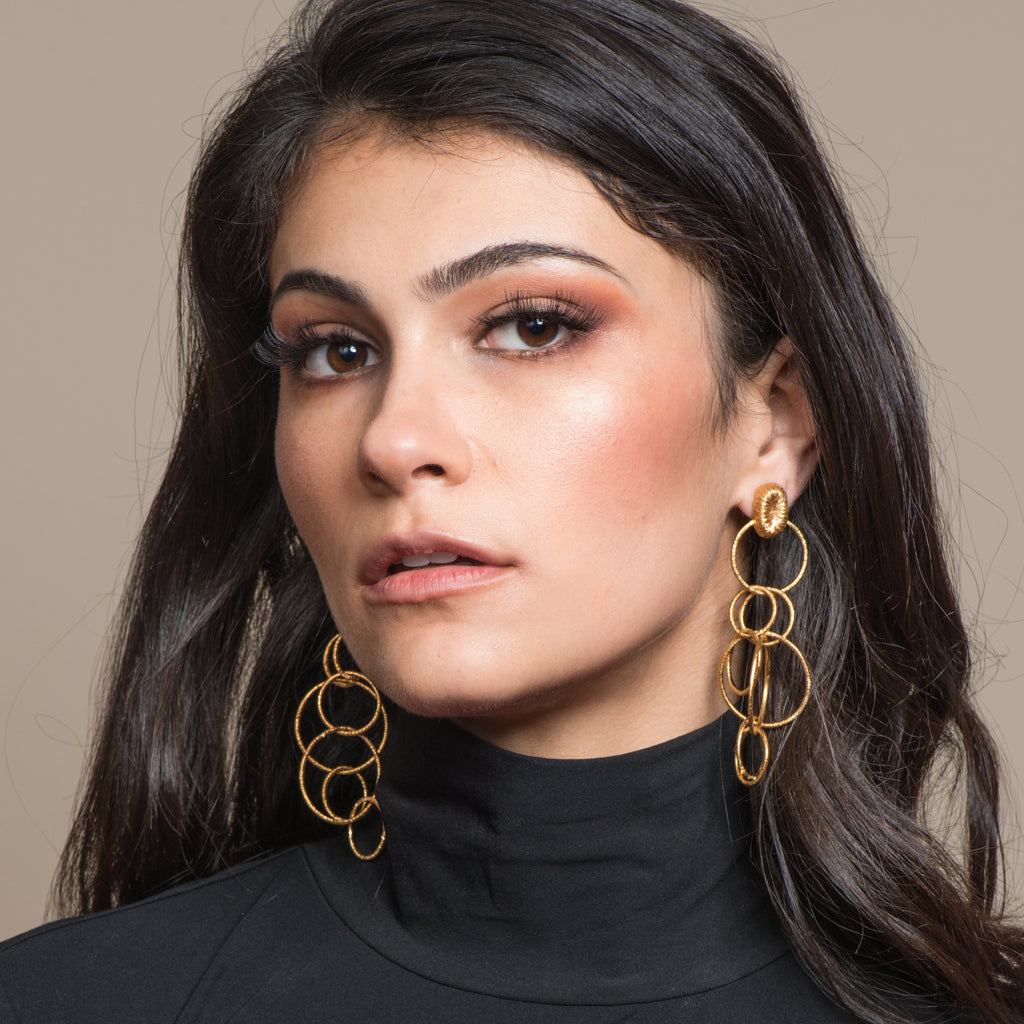 Model wearing 18K Gold-Plated Silver Chain Dangle Designer Earrings on IndieFaves