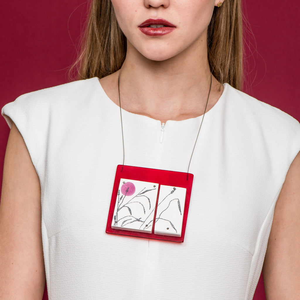 Model wearing May Ganan - Hand-painted Designer Necklace on IndieFaves