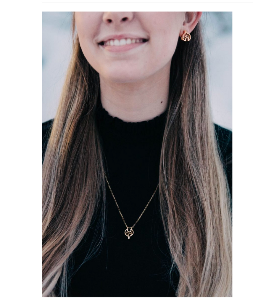 Model wearing Linn Sigrid Bratland - Gold Geometric Designer Necklace Editorial on IndieFaves