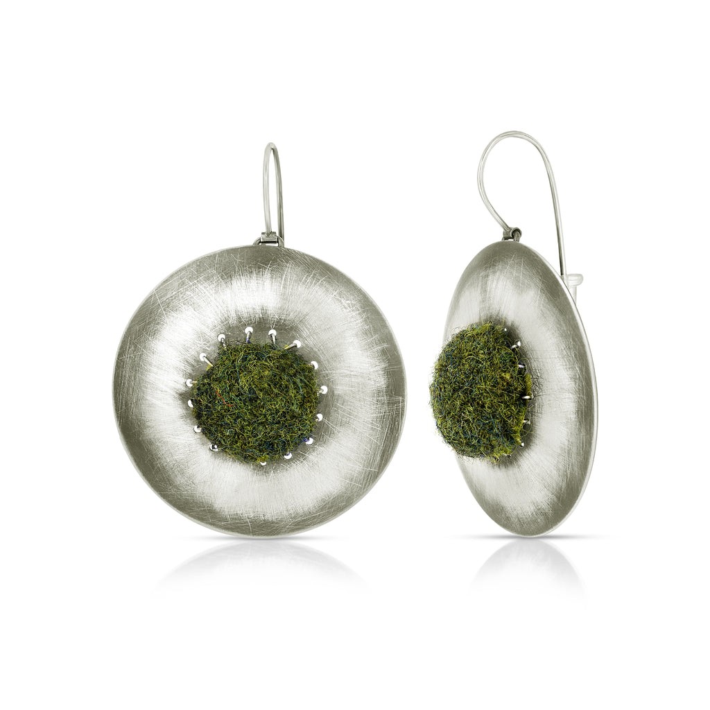 Susan Drews Watkins Large Disc Earrings Dark Green Felt Designer Earrings on IndieFaves