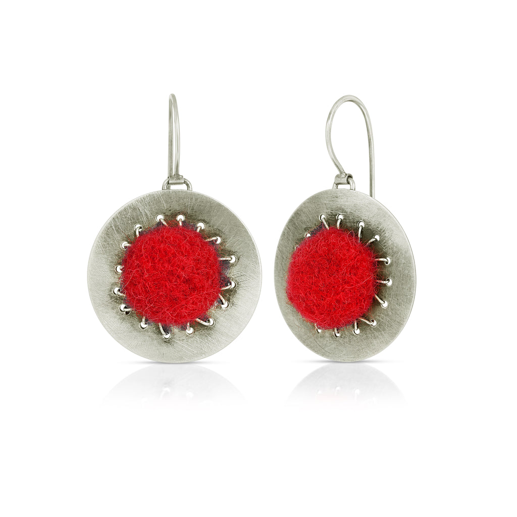 Small Disc Designer Earrings Red Felt on IndieFaves