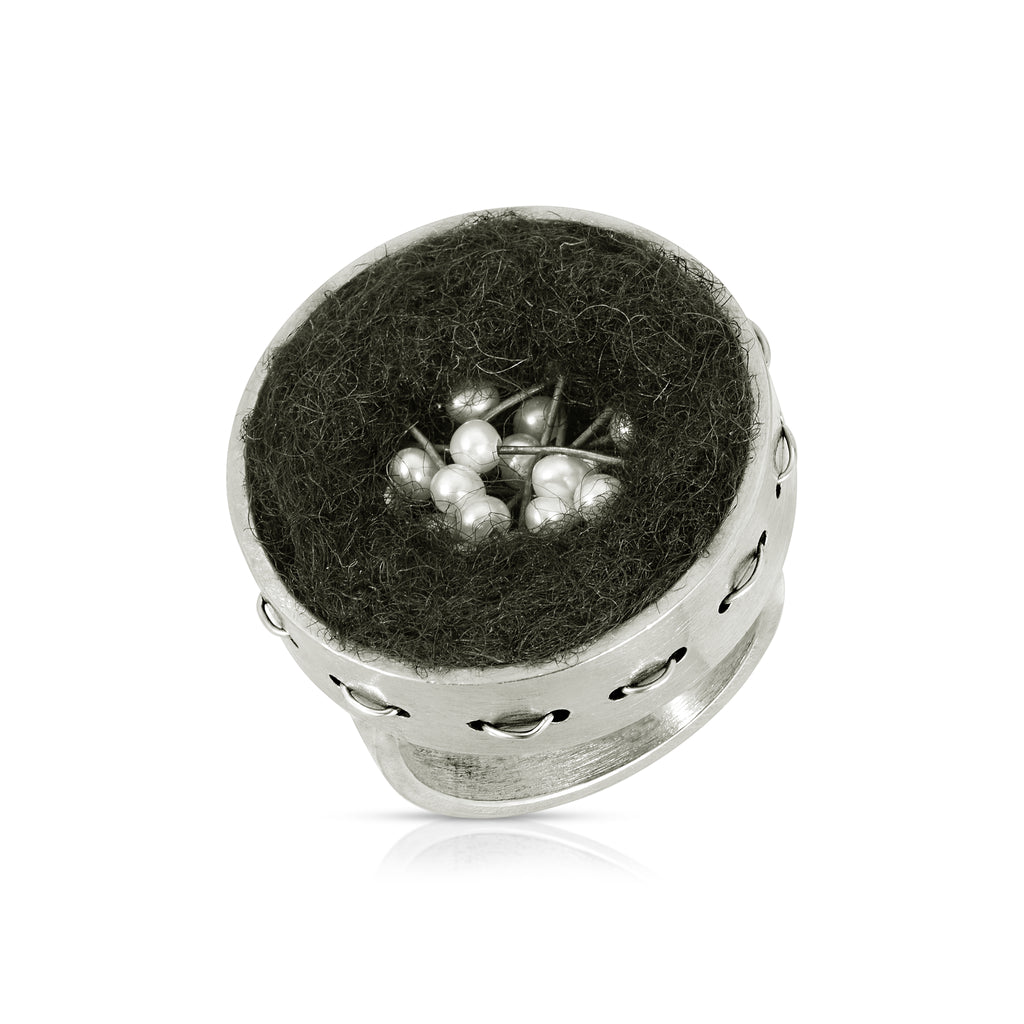 Susan Drews Watkins - Wheel Designer Ring with Felt and Pearls on IndieFaves