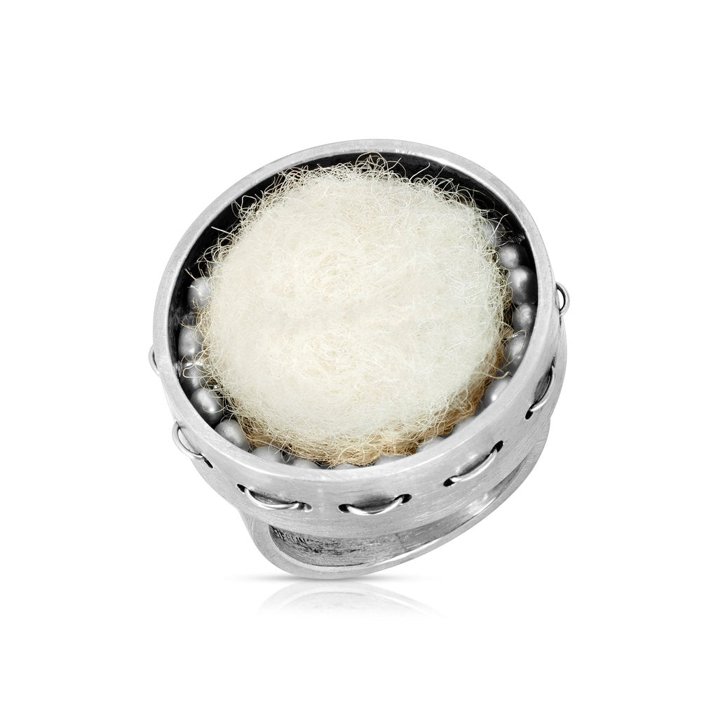 Sterling Silver and Natural Wool Felt Jewelry Designer Ring on IndieFaves