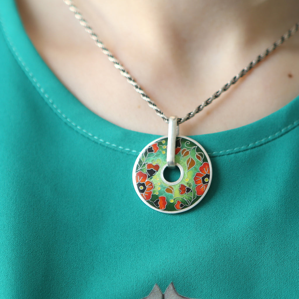 Model wearing Kimili -Sterling Silver Vibrant Poppies Designer Pendant on IndieFaves