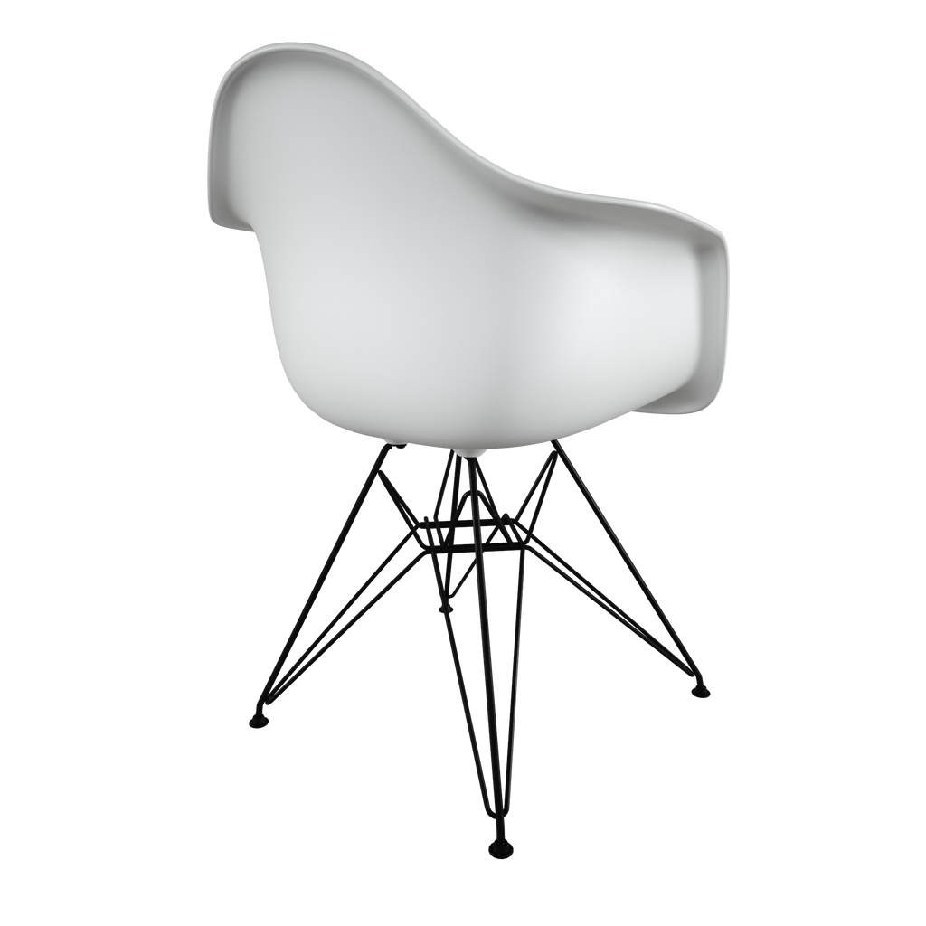 Dining chair with white seat and coated dark wire base back view on IndieFaves
