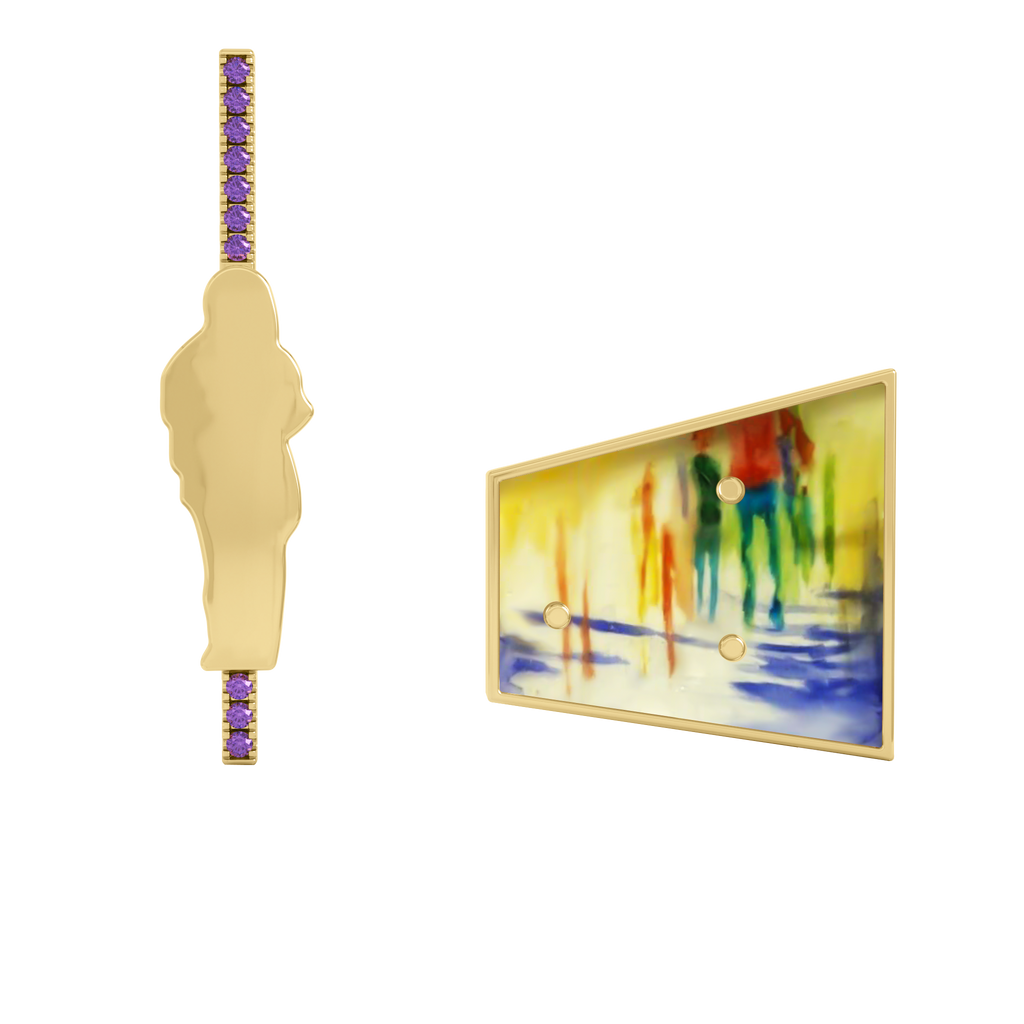 Yellow Gold Hand-Painted V1 Earrings With Amethyst