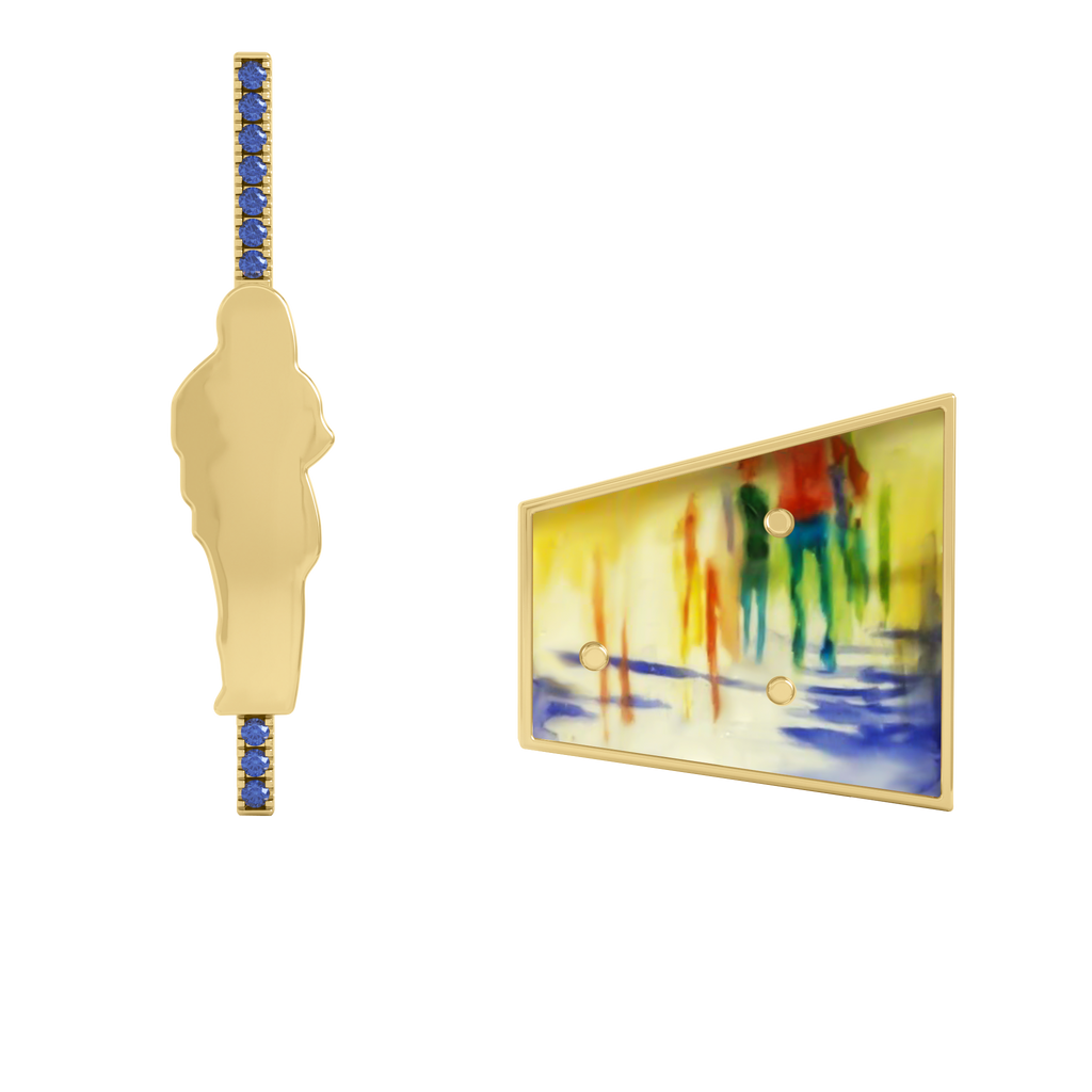 Yellow Gold Hand-Painted V1 Earrings With Sapphire