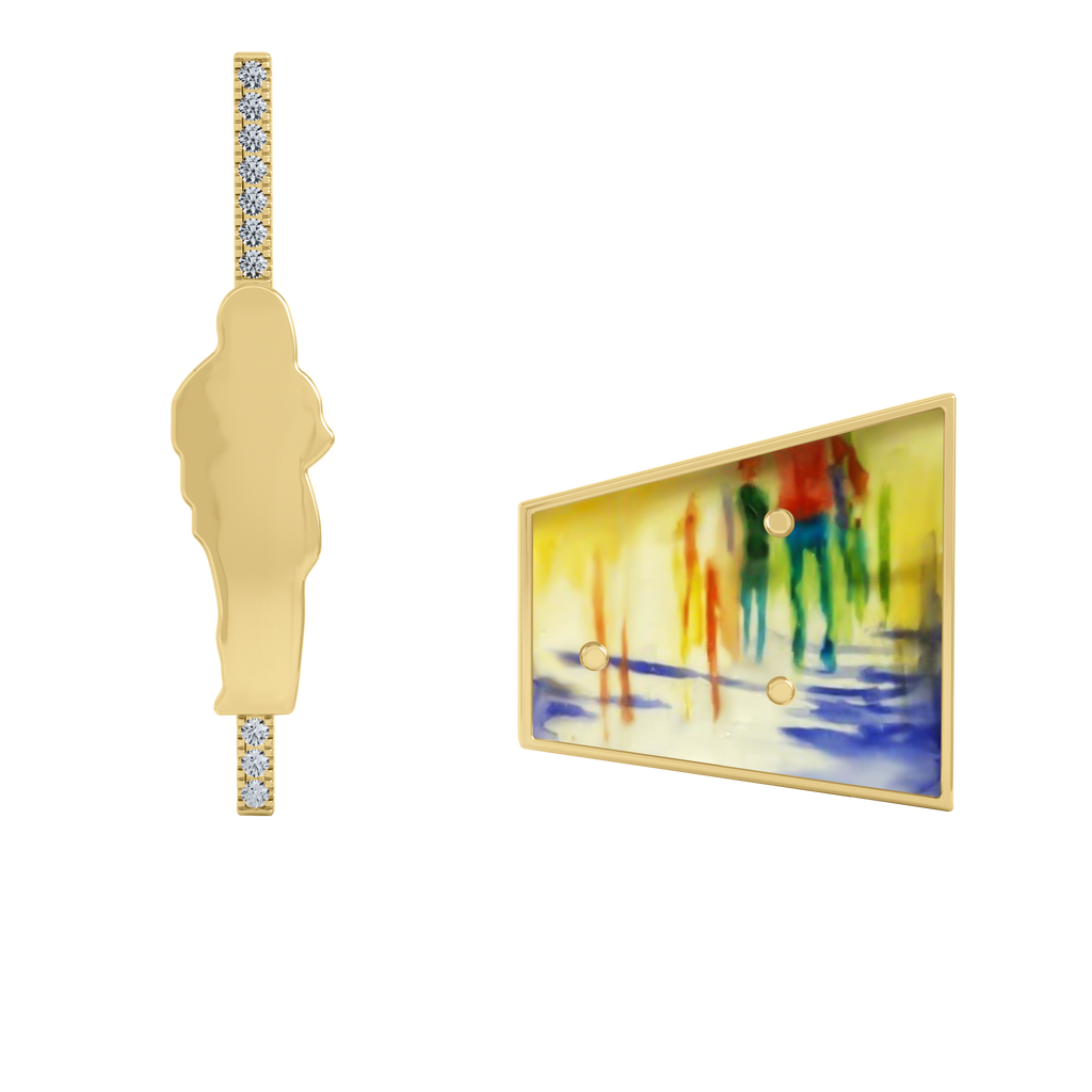 Yellow Gold Hand-Painted V1 Earrings With Zircon