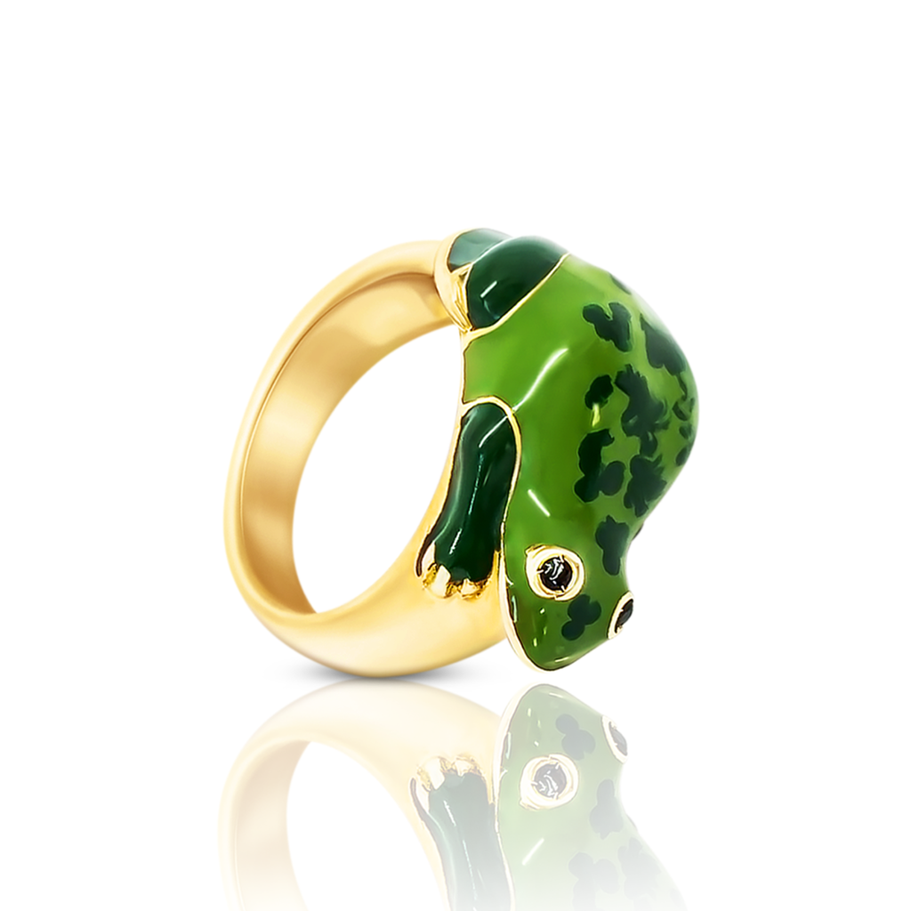 Chiara bello 18k gold-plated enamel Betta Frog Designer ring On IndieFaves